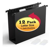 Shutex Extra Capacity Plastic Hanging File Folders,12 Pack Reinforced Hang Folders,Heavy Duty 2 Inch Expansion,Plastic Filing Cabinet Folders,Letter Size,Designed for Bulk Files, Medical Charts,Black