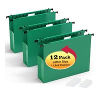 SHUTEX Plastic Hanging File Folders 12 Pack Reinforced Extra Capacity Expanding Hang Folders,Letter Size,Accordian Pocket,Heavy Duty 2 Inch Expansion,Hanging Folder Organizer for Office Home,Green