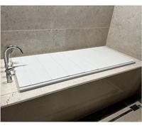 Shutter Style PVC Folding Bathtub Cover - White Wood Grain Bath Lid Dust & Junk Barrier Keeps Water Warm (66x116x0.6cm) - Ideal Bathtub Tray Accessory