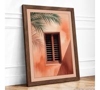 Shuttered Paradise Coastal Framed Wall Art Print A4 (29.7×21cm) Walnut, Wall Decor for Living Room, Bedroom, Office & Home, Ready to Hang, Art Gift