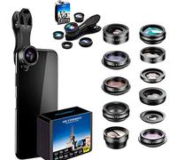 SHUTTERMOON Camera Lens Kit Smartphones/Pixel/Samsung/Android Phones Camera. 2xTele Lens ZoomLens+Fisheye Lens+0.36XSuper Wide Angle Lens & 20X Macro Lens CPL.Blue &Red Filter Filter