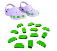 SHUTTERZ 14 Pack Colored Shoe Charms, Compatible with Classic Crocs, Crush Crocs and All Terrain Crocs, Functional Charms for Girls, Boys, Kids, Teens, Men, Women, Green
