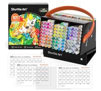 Shuttle Art 101 Colours Alcohol Markers, Dual Tip Art Pens and Colourless Blender, Felt Tip Pens with Case for Artists Adult Illustration Colouring Sketching Highlighting and Card Making