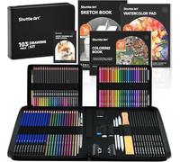 Shuttle Art 103 Pack Sketching and Drawing Set, Sketch Books, Graphite and Colouring Pencils in Sturdy Zipper Case, Art Supplies for Artists, Beginners, Adults