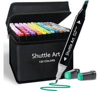SHUTTLE ART 120 Pcs Dual Tip Marker Pens Coloring Calligraphy Art Work Sketch Pens with Carrying Case Double Sided Markers For Kids Adult Artist, Journal, Doodling, Writing, Coloring (Multicolor)
