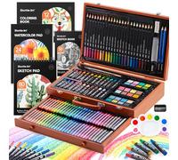 Shuttle Art 149 Piece Deluxe Art Set, Art Supplies in Wooden Case, Painting Drawing Art Kit with Acrylic Paint Pencils Oil Pastels Watercolour Cakes Colouring Book Sketch Pad for Kids and Adults