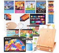 Shuttle Art 168 Pcs Artist Painting Set, Art Set with Stand & Wooden Table Top Easel, Acrylic Paints,Watercolour, Gouache, Oil Paints, Mixed Media Art Supplies for Adults, Teens, Artists Painting Kit