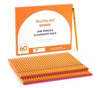 Shuttle Art #2 HB Pencils with Rubbers, 60 Pack Bulk Pencils Set, Sharpened Pencils for Kids Teachers Writing Graphiting, School Writing Wooden Yellow Pencils Set for Children, Back to School Supplies