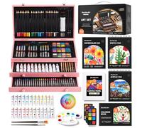 Shuttle Art 202-Piece Art Set for Kids, Deluxe Art Box with Acrylic Paints, Crayons, Oil Pastels, Colouring Pencils, Watercolour Paints, Wooden Painting Set for Artists, Beginners-Pink