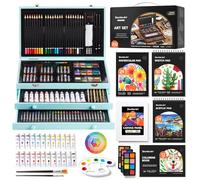 Shuttle Art 202-Piece Art Supplies Set for Kids, Deluxe Art Kit with Acrylic Paints, Crayons, Oil Pastels, Colouring Pencils, Watercolour Paints, Wooden Painting Set for Artists, Beginners-Teal