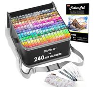 Shuttle Art 240 Colours Alcohol Markers, Dual Tip Markers and Colourless Blender Alcohol Pen, Micro-tip Pens, White Highlighter Pens, Marker Bag with Holders for Students Adults Artists