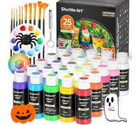 Shuttle Art 25 Colours Outdoor Acrylic Paint, 2oz/60ml Paint for Garden Ornaments with 10 Brushes 1 Palette, Waterproof Acrylic Paints for Artists, Beginners on Rocks, Wood Crafts, Garden Statues
