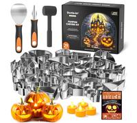 Shuttle Art 29PCS Pumpkin Carving Kit, 22 PCS Stainless Steel Pumpkin Carving Stencils with 4 Electronic Candles & 3 Carving Tools,Complete pumpkin carving tools, Halloween DIY