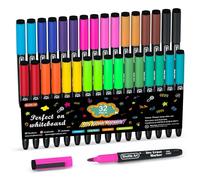 Shuttle Art 32 Pack Whiteboard Pens, 16 Colours Magnetic Whiteboard Markers, Dry Wipe Markers with Eraser, Dry Wipe Pens for Writing on Whiteboards, Weekly Planner, Glass for School Office Home