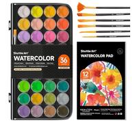 Shuttle Art 43 Pack Watercolour Paint Set, 36 Colours Watercolour Paint Pan Set with 6 Brushes and 1 Watercolour Pad for Beginners, Kids Watercolour Painting, Calligraphy