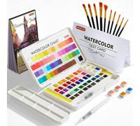 Shuttle Art 48-Color Watercolor Set in Half Pans with 2 Water Brush Pens, 10 Brushes, 18 Sheets Paper, Palette & Charts SA HPWC48
