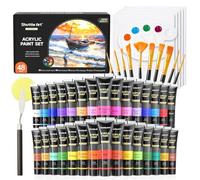 Shuttle Art 48 Pack Acrylic Paint Set, 30 Colours Acrylic Paint (36ml) with 10 Brushes 5 Canvas 1 Palette 1 Sponge, Complete Set for Kids, Adults Painting Kit on Canvas Rocks Wood Ceramic