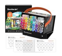 Shuttle Art 51 Colours Alcohol Markers Brush Tip, Dual Tip Art Pens and Colourless Blender, Brush & Chisel Felt Tip Pens with Case for Artists Adult Illustration Colouring Sketching Drawing