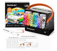 Shuttle Art 51 Colours Alcohol Markers, Professional Dual Tip Art Pens and Colourless Blender, Felt Tip Pens with Case for Artists Adult Illustration Colouring Sketching Drawing