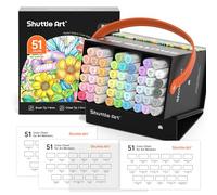 Shuttle Art 51 Pack Alcohol Markers Brush Tip, Pastel Colours Dual Tip Art Pens & Colourless Blender, Brush & Chisel Felt Tip Pens with Case for Artists Adult Illustration Colouring Sketching Drawing
