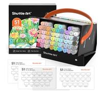 Shuttle Art 51 Pastel Colours Alcohol Markers Brush Tip, Dual Tip Art Pens and Colourless Blender, Brush & Fine Felt Tip Pens with Case for Artists Adult Illustration Colouring Sketching Drawing
