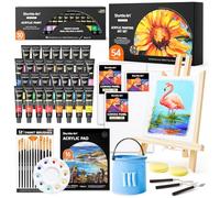 Shuttle Art 54 Pack Acrylic Paint Set, Acrylic Painting Set with 30 Colors Acrylic Paint, Wooden Easel, Painting Canvas, Paint Brushes, Palette, Art Painting Supplies for Kids Adults Beginner Artists