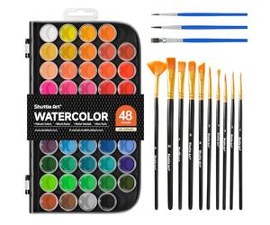 Shuttle Art 58 Pack Watercolour Paint Set, 48 Colours Watercolour Pan with 13 Paint Brushes for Kids and Beginners to Watercolour Paint, Bullet Journal, Calligraphy Practice