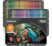 Shuttle Art 60 Metallic Colours Colouring Pencils Set, Professional Coloured Pencil with Metal Box, Soft Core Colour Pencils, Drawing Art Pencils for Artists Adult Beginners Colouring Book, Sketching