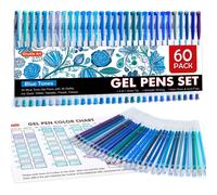 Shuttle Art 60 Pack Blue Tone Gel Pens, 30 Blue Tone Gel Pens with 30 Refills for Adults Coloring Books Journaling Drawing Nature, Landscapes, Animal