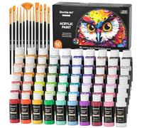 Shuttle Art 72 Pack Acrylic Paints Set, 60 Colours Acrylic Paint (2oz,60ml) with Extra White Black & 12 Brushes, Rich Pigmented, Water Proof, Ideal for Artists, Beginners on Canvas Rock Wood Ceramic