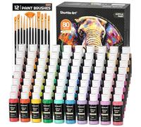 Shuttle Art 80 Pack Acrylic Paints Set, 78 Colours Acrylic Paint (2oz,60ml) with Extra White Black Piants & 12 Brushes, Rich Pigmented, Water Proof for Artists, Beginners on Canvas Rock Wood Ceramic