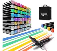 Shuttle Art 80 Pcs Dual Tip Colorful Art Markers Sketch Pens with Carrying Case for Painting Sketching Calligraphy Drawing - Dual Head Permanent Colouring Marker Pens for Kids Adult,(Multicolor)