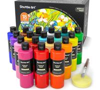 Shuttle Art Acrylic Paint, 18 Colours Acrylic Paint Bottle Set (250ml/8.45oz), Rich Pigmented Paints, Bulk Painting Supplies for Artists, Beginners and Kids on Rocks Crafts Canvas Wood Ceramic