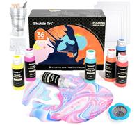 Shuttle Art Acrylic Paint Pouring Set - 36 Bottles (2 oz) Pre-Mixed High-Flow Paint With Canvas, Silicone Oil, Measuring Cups, Tablecloths - Complete Pouring Kit