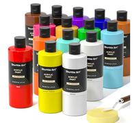 Shuttle Art Acrylic Paint Set, 15 Pack Large Bottle Set, 473ml/16oz Each, 14 Colours and Extra White, Art Paint for Artists & Kids on Canvas, Wood, Crafts