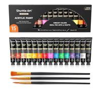 Shuttle Art Acrylic Paint Set, 15 x12ml Tubes Craft Paints, Acrylic Paint Kit for Clay, Model, Poster, Rock Painting, Paints for Adults Beginner Painting on Canvas Wood Model Fabric