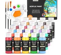 Shuttle Art Acrylic Paint Set, 25 Colours, 2oz/60ml Bottles with 3 Brushes & 1 Palette, Rich Pigmented, Waterproof for Artists, Beginners and Kids on Canvas, Rocks, Wood, Ceramic, Fabric