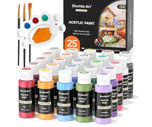 Shuttle Art Acrylic Paint Set, 25 Vintage Colours, 2oz/60ml Bottles, Rich Pigmented, Premium Acrylic Paints for Artists, Beginners and Kids on Rocks Crafts Canvas Wood Ceramic