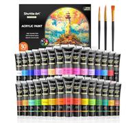 Shuttle Art Acrylic Paint Set, 30 Colours Acrylic Paint in Tubes (36ml) with 3 Brushes, Artist Grade, Rich Pigments, Non-Toxic for Artists, Beginners and Kids on Canvas, Wood, Fabric