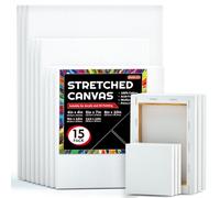 Shuttle Art Canvas for Painting, 15 Multi Pack Stretched Blank Canvas Boards, 4x4, 5x7, 8x10, 9x12, 11x14 Inches (3 of Each), Primed White Painting Canvas, Canvases for Acrylic, Oil Painting