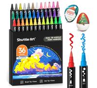 Shuttle Art Dual Tip Acrylic Paint Pens, 36 Colours Dot & Brush Paint Marker Pens, Paint Pens for Rock Painting, Ceramic, Wood, Fabric, Glass, Art Marker Pen Set for Kids Adults on Christmas Easter