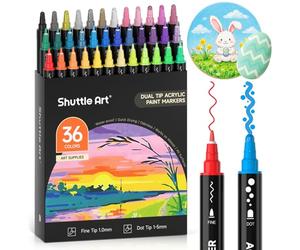 Shuttle Art Dual Tip Acrylic Paint Pens, 36 Colours Dot & Fine Tip Paint Marker Pens, Paint Pens for Rock Painting, Ceramic, Wood, Fabric, Glass, Art Marker Pen Set for Kids Adults on Christmas Easter
