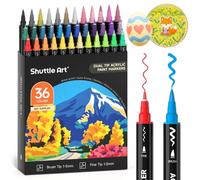 Shuttle Art Dual Tip Acrylic Paint Pens, 36 Colours Fine & Brush Paint Marker Pens, Paint Pens for Rock Painting, Ceramic, Wood, Fabric, Glass, Art Marker Pen Set for Kids Adults on Christmas Easter