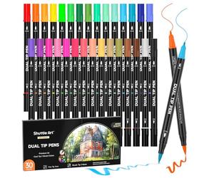 Shuttle Art Dual Tip Brush Pens Art Markers, 30 Colors Dual Tip Calligraphy Pens Fine and Brush Markers Set Perfect for Adult Artist Calligraphy Hand Lettering Journal Doodling Writing