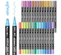 Shuttle Art Dual Tip Metallic Acrylic Paint Pens, 28 Colours Dot & Brush Paint Marker Pens, Paint Pens for Rock Painting, Ceramic, Wood, Fabric, Art Marker Pen Set for Kids Adults on Christmas Easter