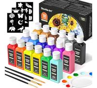 Shuttle Art Fabric Paint Permanent for Clothes, 18 Colours Fabric Paints in Bottles (60ml/2oz) with Brushes, Palette, Stencils, Non-Toxic Textile Paints for T-Shirt, Shoes, Bag, Jeans, No Heating Need