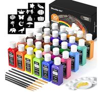 Shuttle Art Fabric Paint Permanent for Clothes, 30 Colours Fabric Paints in Bottles (60ml/2oz) with Brushes, Palette, Stencils, Non-Toxic Textile Paints for T-Shirt, Shoes, Bag, Jeans, No Heating Need