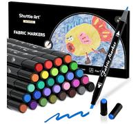 Shuttle Art Fabric Pens, 30 Colours Dual Tip Permanent Fabric Markers for Clothes, T-shirt, Shoes, Non-toxic & No Bleed Permanent Fabric Pens for Kids Adult Painting Writing