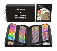 Shuttle Art Gel Pens, 130 Colours Gel Pen with 1 Colouring Book in Travel Case for Adults Colouring Books Drawing Crafts Scrapbooking Journaling