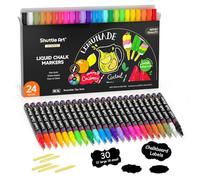 Shuttle Art Liquid Chalk Pens, 24 Colours Wipeable Chalk Markers for Crafting, Reversible 3mm Chisel & Fine Tip Chalk, Perfect on blackboard, Window, Glass, Wood, Office Home Supplies